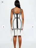 Arrival Women Sleeveless Sexy Square Collar Patchwork Bodycon Bandage Midi Dress Nightclub Party Celebrate Birthday Outfit