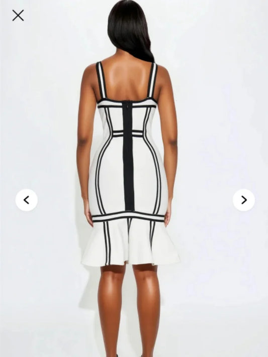 Arrival Women Sleeveless Sexy Square Collar Patchwork Bodycon Bandage Midi Dress Nightclub Party Celebrate Birthday Outfit