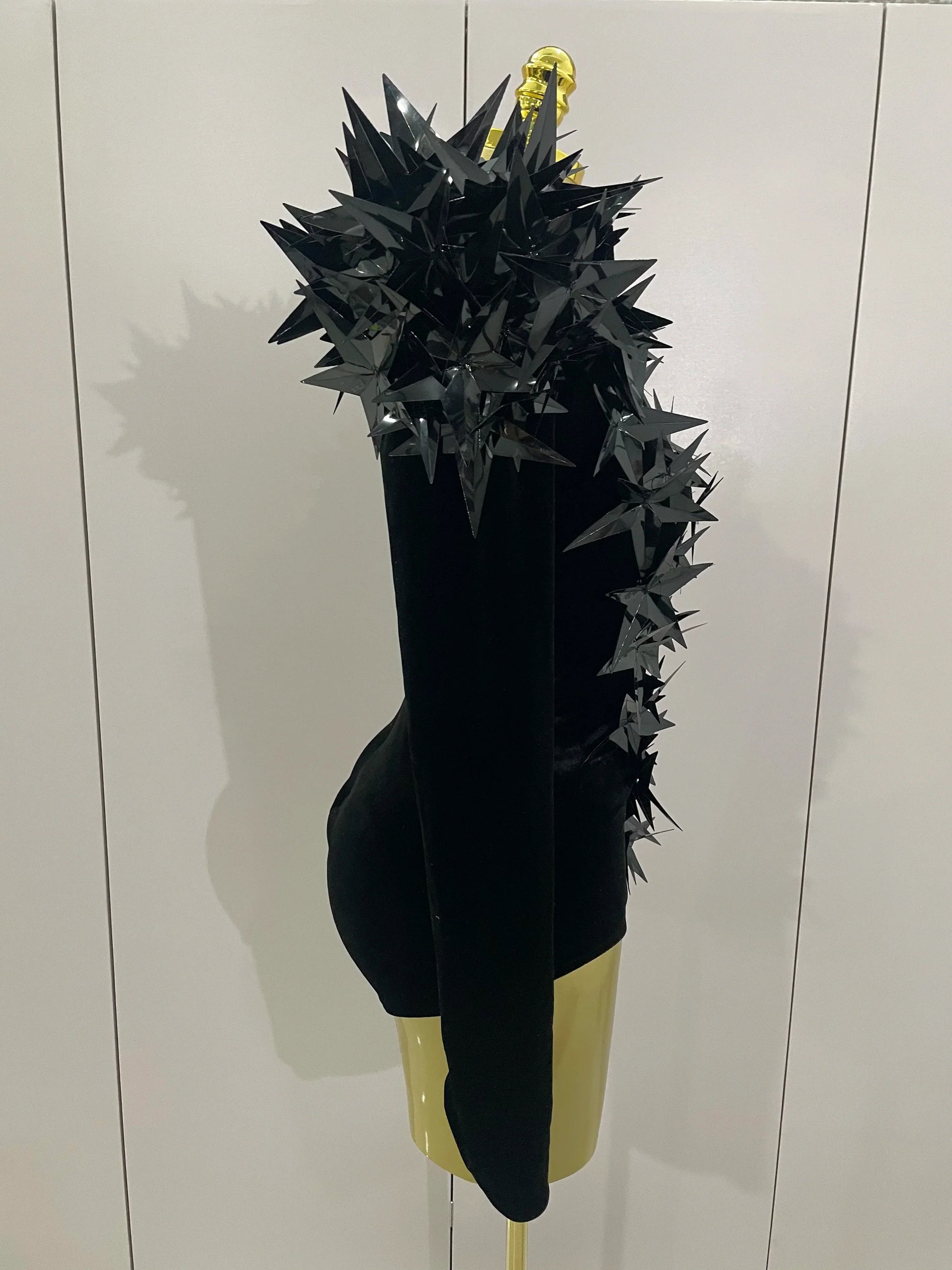 Shiny Black Rhinestone Velvet Long Sleeve Bodysuit Women Evening Party Club Gala Hosts NightClub Bar Stage Costumes