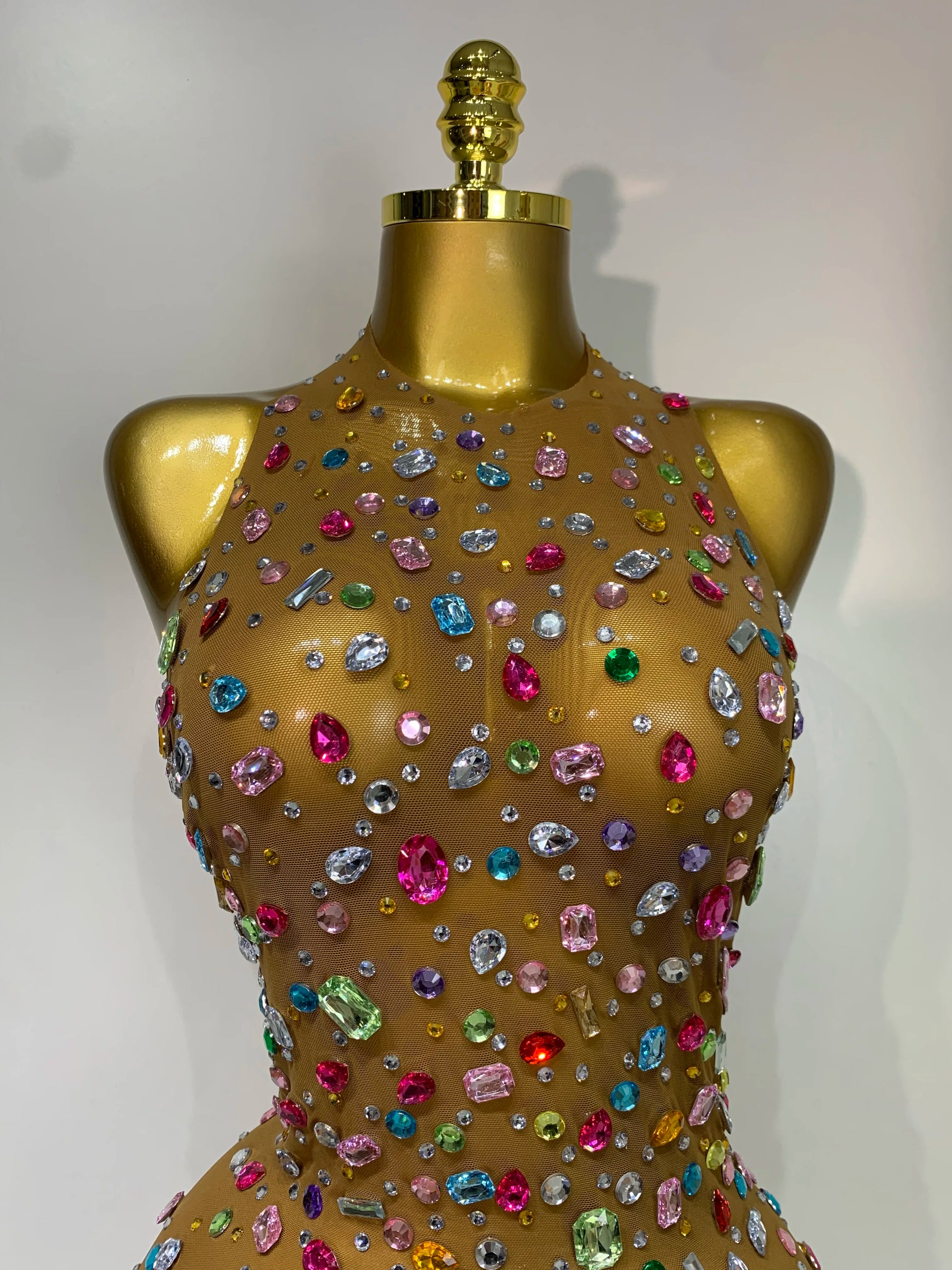 See Through Rhinestone Sparkly Rhinestones Mesh See Through Bodysuit Women Sexy Backless Perf