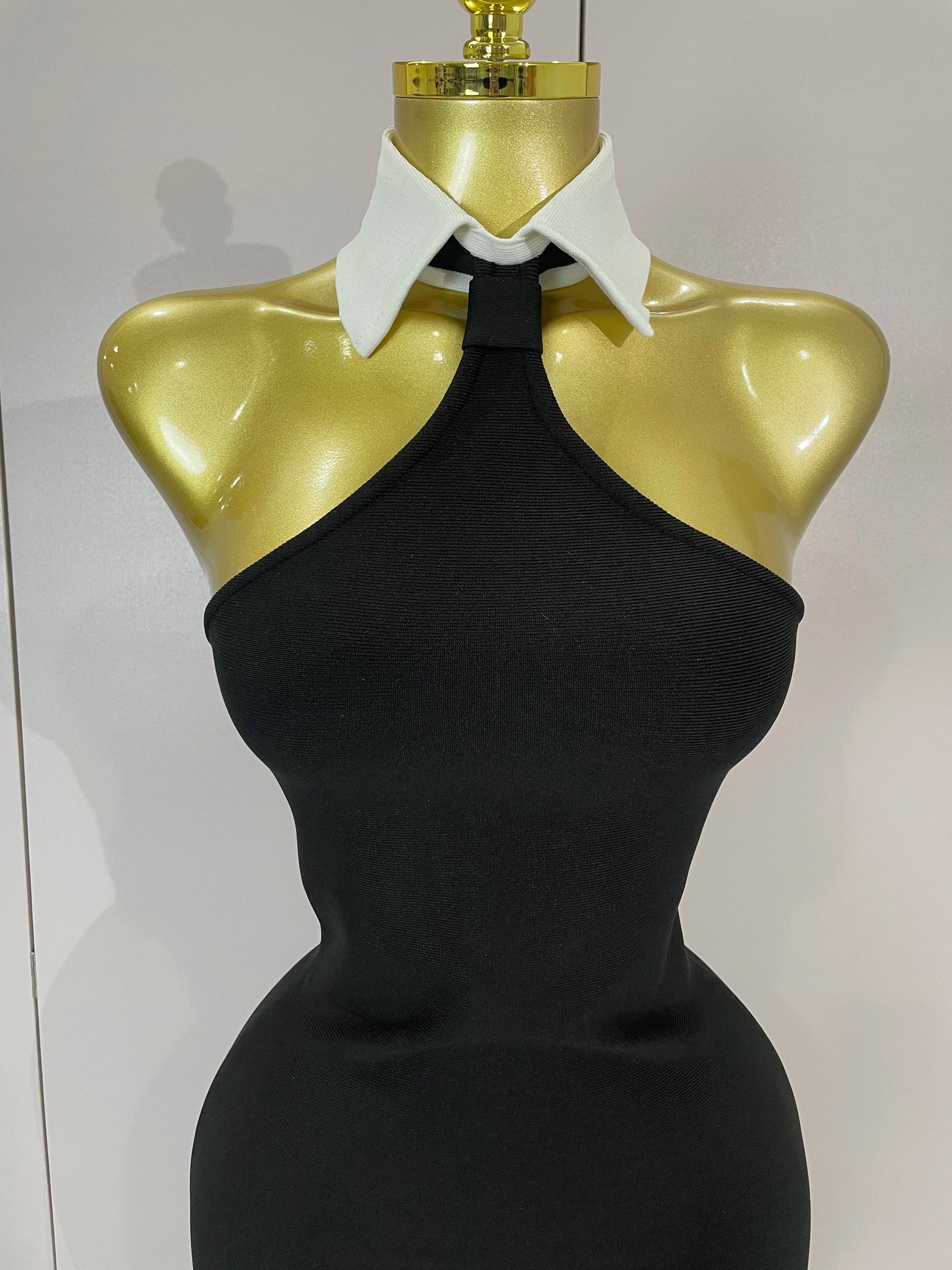 Sexy Backless White Shirt Collar Black Mini Bodycon Bandage Dress Women Elegant Evening Club Party Luxury Birthday Dresses
