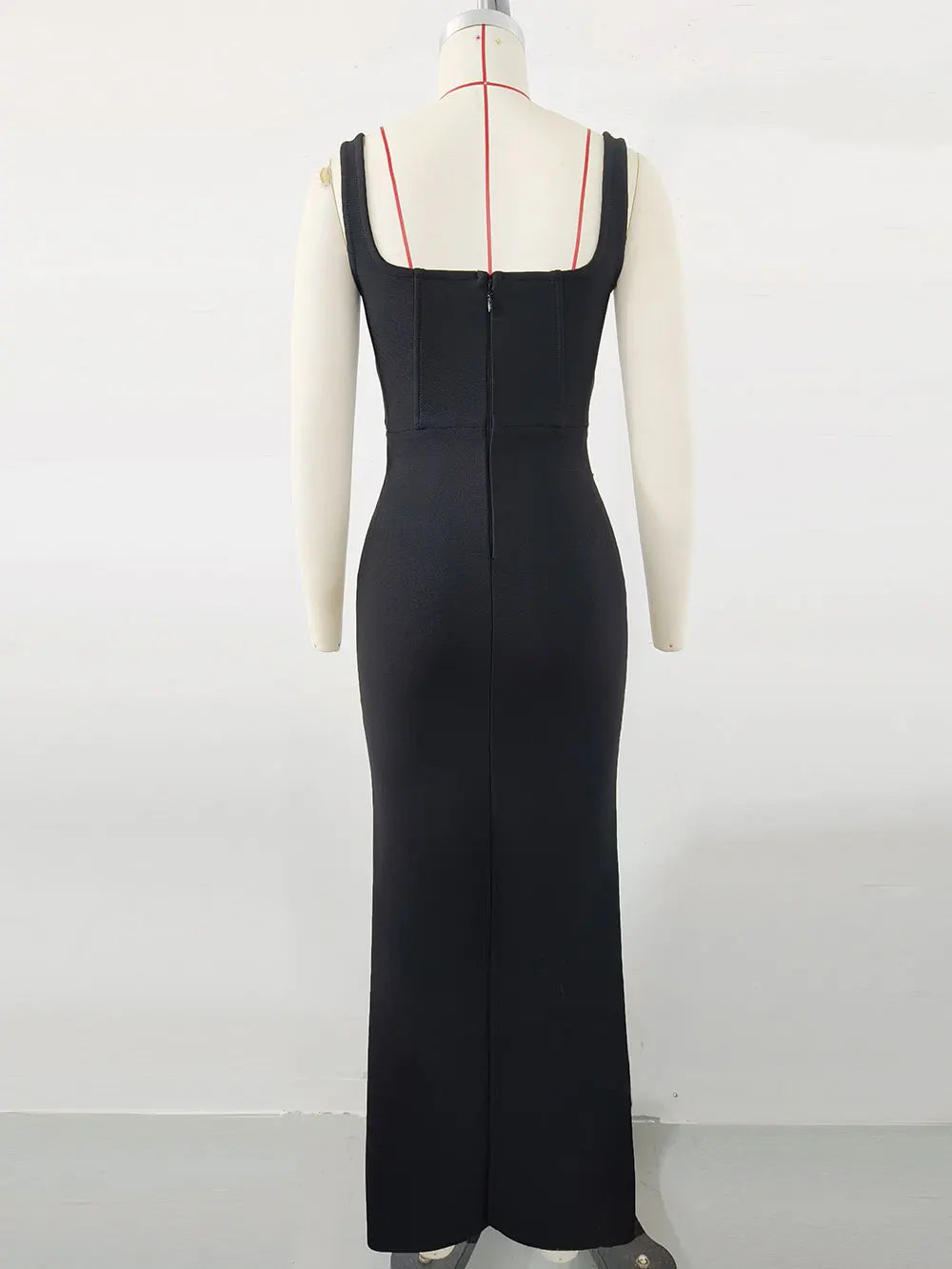 Elegant Women Light Luxury Nail Bead Bandage Dress Camisole Square Neck Sleeveless Bodycon Long Dress Evening Party Vestido