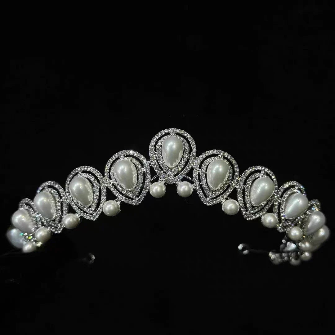 Crystal Pearl Tiaras and Crowns Rhinestones Diadem Bride Women Princess Queen Headband Bridal Hair Jewelry Wedding Accessories a