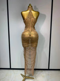 Sparkly Rhinestone Sexy Transparent Mesh Long Dress Women Luxury Birthday Club Party Gown Stage Singer Performance Costume
