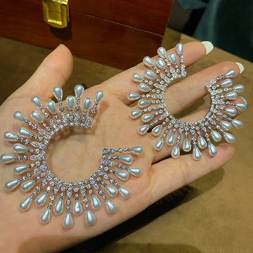 High Quality Zircon Bridal Earrings Big Pearl Zirconia Wedding Earring For Brides Accessories Women Evening Party Dress Jewelry a Clear