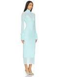 Sexy Turtleneck Ruffle-Cuff Mesh Tight Long Dress Women Long Sleeves Ruffles Bodycon Midi Dresses Evening Party Cocktail Club