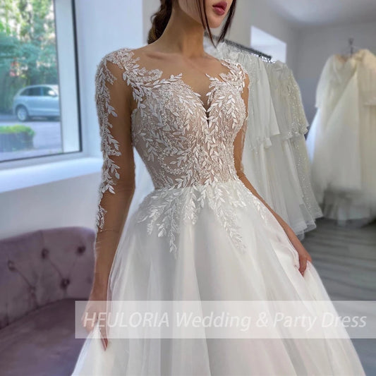 Boho Wedding Dress long sleeve bride dress plus size robe de mariee Lace beading A line Wedding Bridal Gown