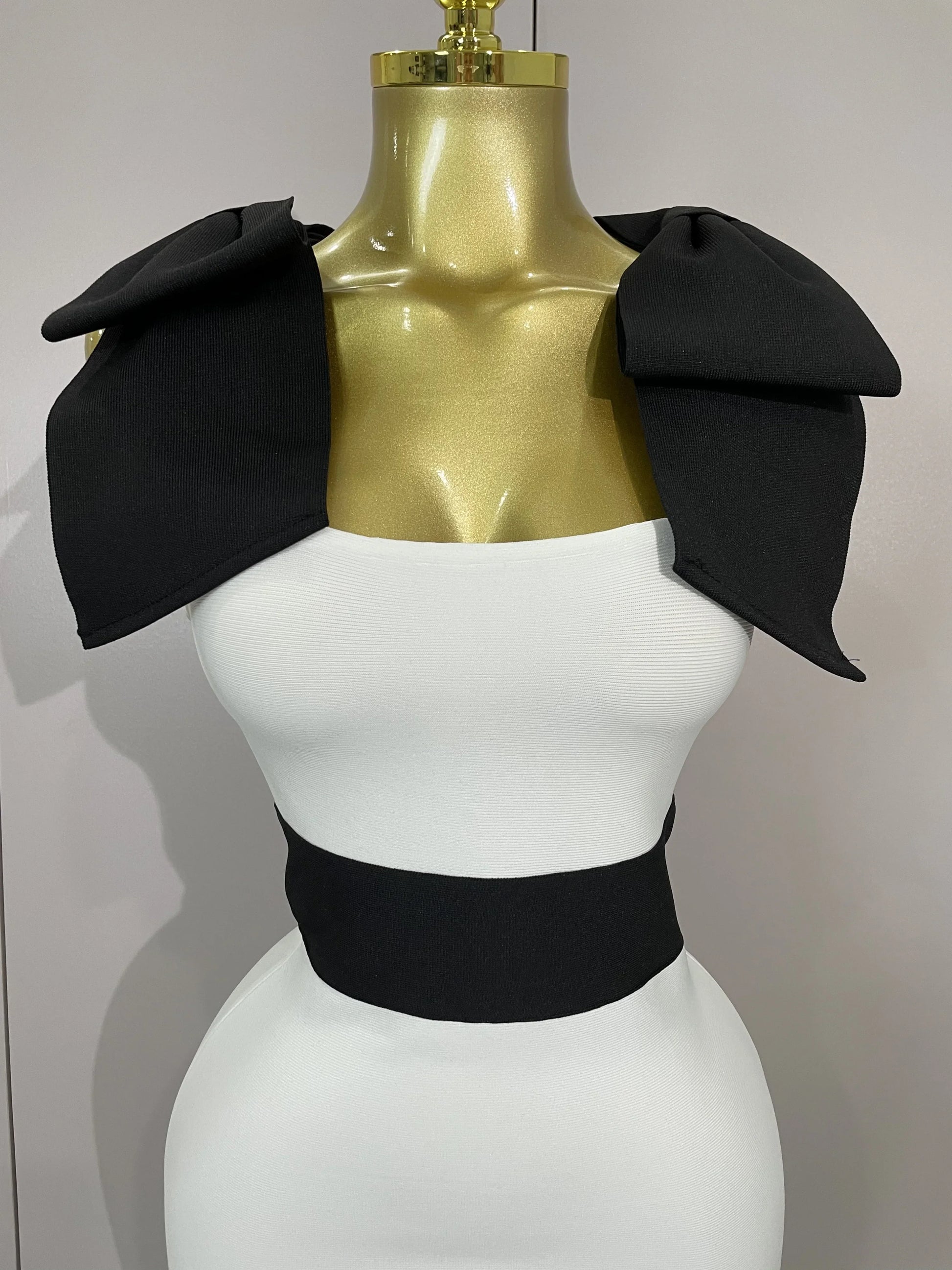 Sexy Bow Tie Black White Patchwork Bodycon Bandage Dress Women Celebrity Elegant Evening Club Party Birthday Dresses