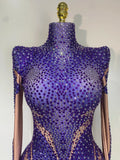 High Quality Luxury Rhinestone Elastic Long Sleeved Bodysuit Club Singer Dancer Stage Performa Costume Evening Party Outfit