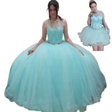 Elegant Mint Green Quinceanera Dresses Glitter Tulle Convertible 2 In 1 Short Vestidos De 15 Años Removable Skirt 2025Customized Pink