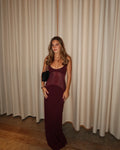 Celebrity Evening Party Dress Winered Color Women Sexy Strap Big O-Neck Bodycon Long Dress Celebrate Red Carpet Birthday Wear Claret