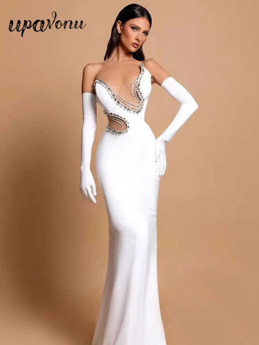 Sexy Women'S Light Luxury Nail Bead Bandage Dress Strapless Sleeveless Patchwork Bodycon Backless Long Dress Party Vestidos