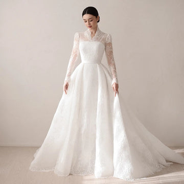 Elegant Princess Wedding Dresses Women A-Line Long Sleeve Lace Wedding Gown Boho Bridal Ball Prom Dress Customized