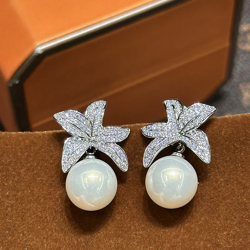 Colorful AAA Zircon Bridal Earrings CZ Cubic Zirconia Pearl Wedding Earring For Bride Women Accessories Birthday Gifts Jewelry c