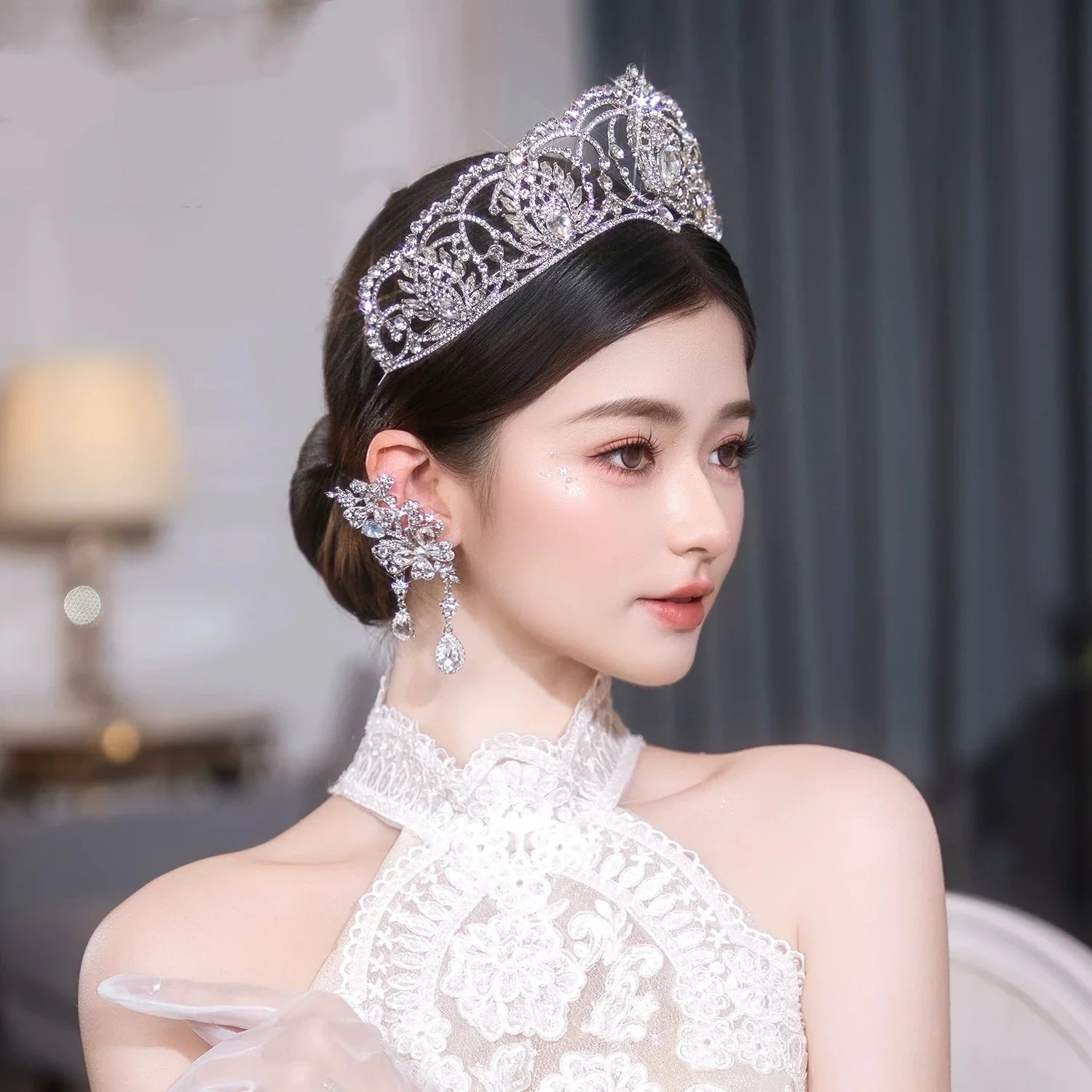 Crystal Tiaras and Crowns Rhinestones Diadem Set For Bride Women Prom Pageant Headband Bridal Hair Jewelry Wedding Accessories