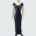 Shinning Crystal Women Sexy Short Sleeve V-Neck Bodycon Bandage Long Dress Elegant Evening Party Celebrate Outfit
