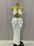 Sexy Camisole Floral Bandage Long Skirts 2-Piece Set Women Celebrity Elegant Party Cocktail Prom Gown Nightclub Outfit WHITE