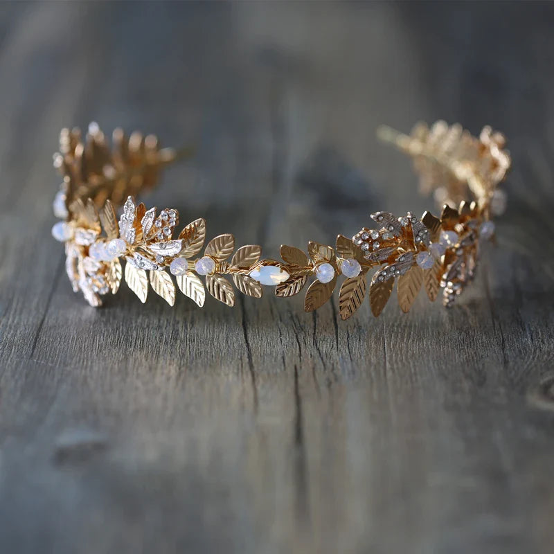 Wedding Hair Accessories Baroque Vintage Headbands Hairbands Leaf Opal Crystal Headpieces Headwear Brides Crowns Bridal Jewelry a
