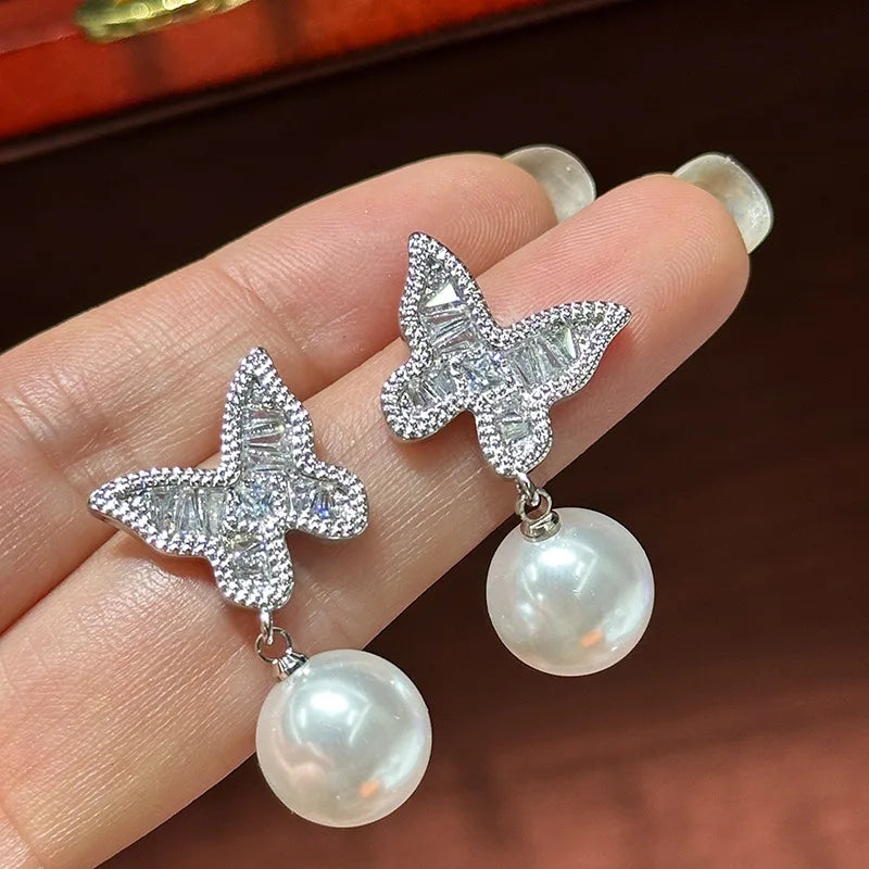 Luxury Pearl AAA Zircon Bridal Earrings Cubic Zirconia Wedding Earring For Women Bride Accessories Birthday Gifts Jewelry b