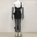 Top Quality Women Sleeveless Sexy One Shoulder Floral Mesh See Through Bodycon Bandage Long Dress Celebrate Nightclub Party Wear
