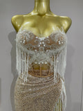 Sexy Luxury Sparkly Sequin Tassel Two Piece Set Women Evening Party Birthday Singer Performan Costume Nightclub Girl Outfit