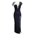 Top Quality Women Short Sleeve Shinning Crystal Bodycon Bandage Long Dress Celebrity Singer Performance Costume Stage Wear