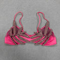 Sexy Women'S Chiffon Patchwork Satin Diamond Studded Bra Top Spaghetti Strap Sleeveless Concealed Button Ultra Short Top Rose Red