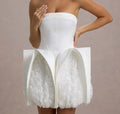 White Color Women Sexy Strapless Florals Bodycon Mini Dress Cute Girls' Birthday Party Celebrate Wedding Outfit
