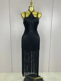 Sexy Backless Green Tassel Ankle Bodycon Bandage Dress Women Celebrity Elegant Evening Club Luxury Birthday Party Outfit black