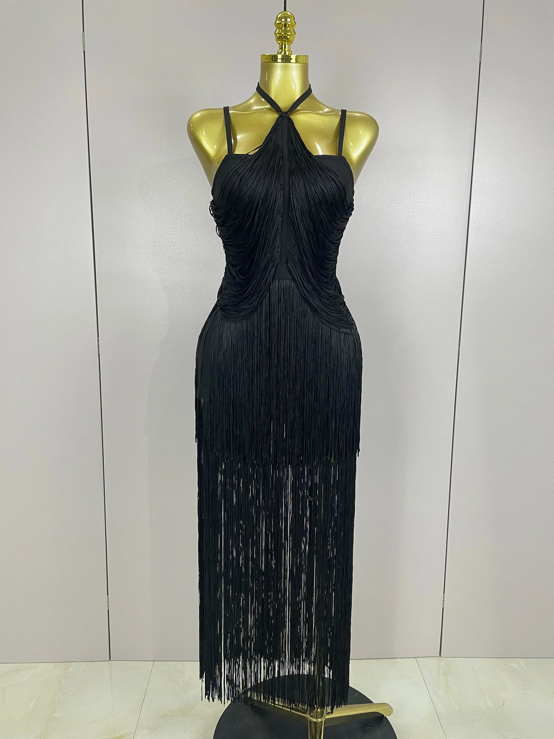 Sexy Backless Green Tassel Ankle Bodycon Bandage Dress Women Celebrity Elegant Evening Club Luxury Birthday Party Outfit black