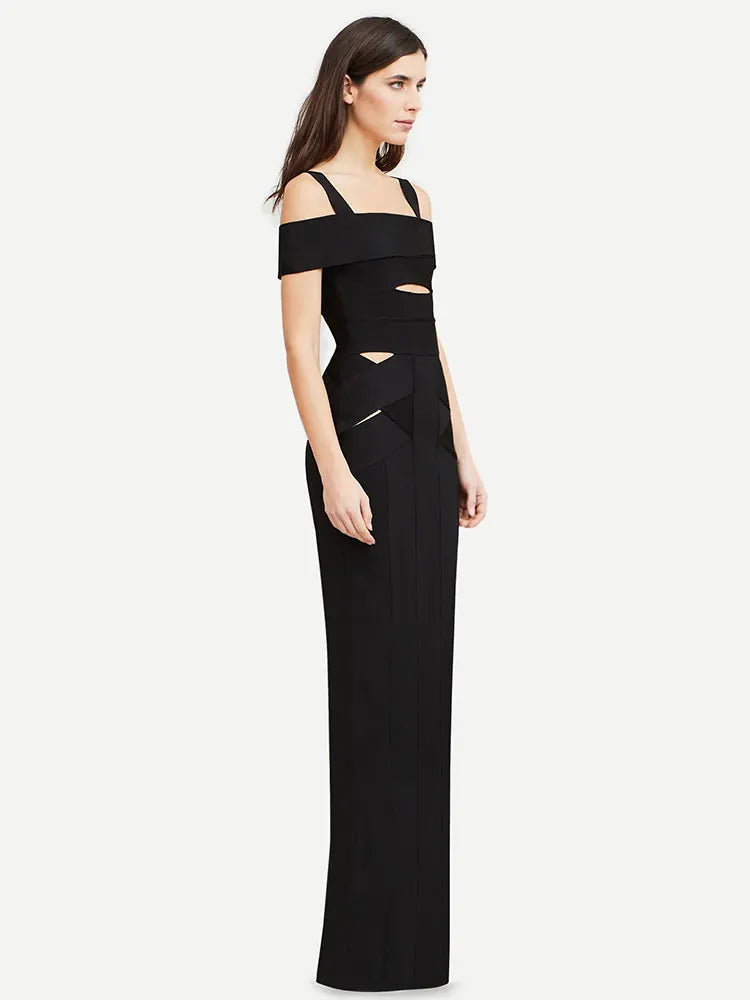 Sexy Women's Hollow Design Bandage Dress Spaghetti Strap Shoulder Sleeve Bodycon Long Dress Cocktail Evening Party Vestidos