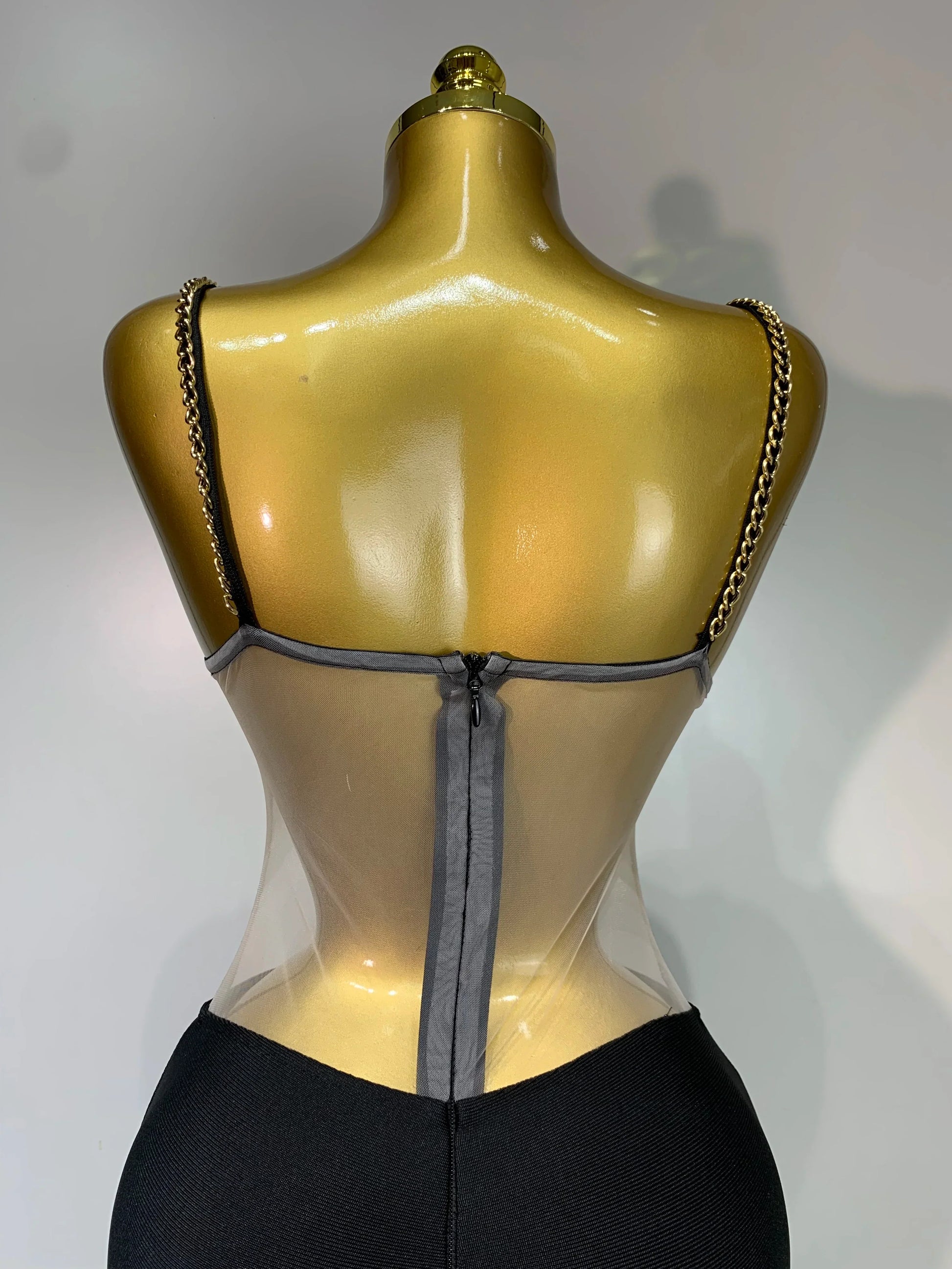 Women Luxury Sexy Sleeveless Mesh Chain Black Bodycon Bandage Jumpsuit Fashion Party Celebrity Designer High Street Rompers