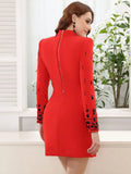 Women Heavy Industry Hot diamond Suit Short Skirt Set with Stand Collar Long Sleeve Hoodie Short Top+Mini Skirt Two Piece Set
