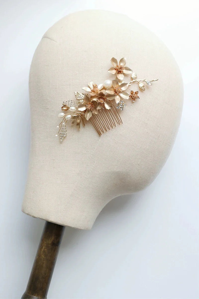 Bridal Jewelry Flower Leaf Hair Comb Pin Clip Vintage Gold Color Hairpin For Brides Bridesmaids Head Pieces Wedding Accessories b
