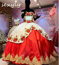 White And Red Charro Quinceanera Dresses With 3D Florals Off Shoulder Tassel Appliques Mexican Vestido De 15 Años Customized Red