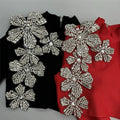 Women's Heavy Industry Nail Bead Flower Short Skirt Set High Collar Long Sleeve Tight Ultra Short Top+Mini Skirt Two Piece Set
