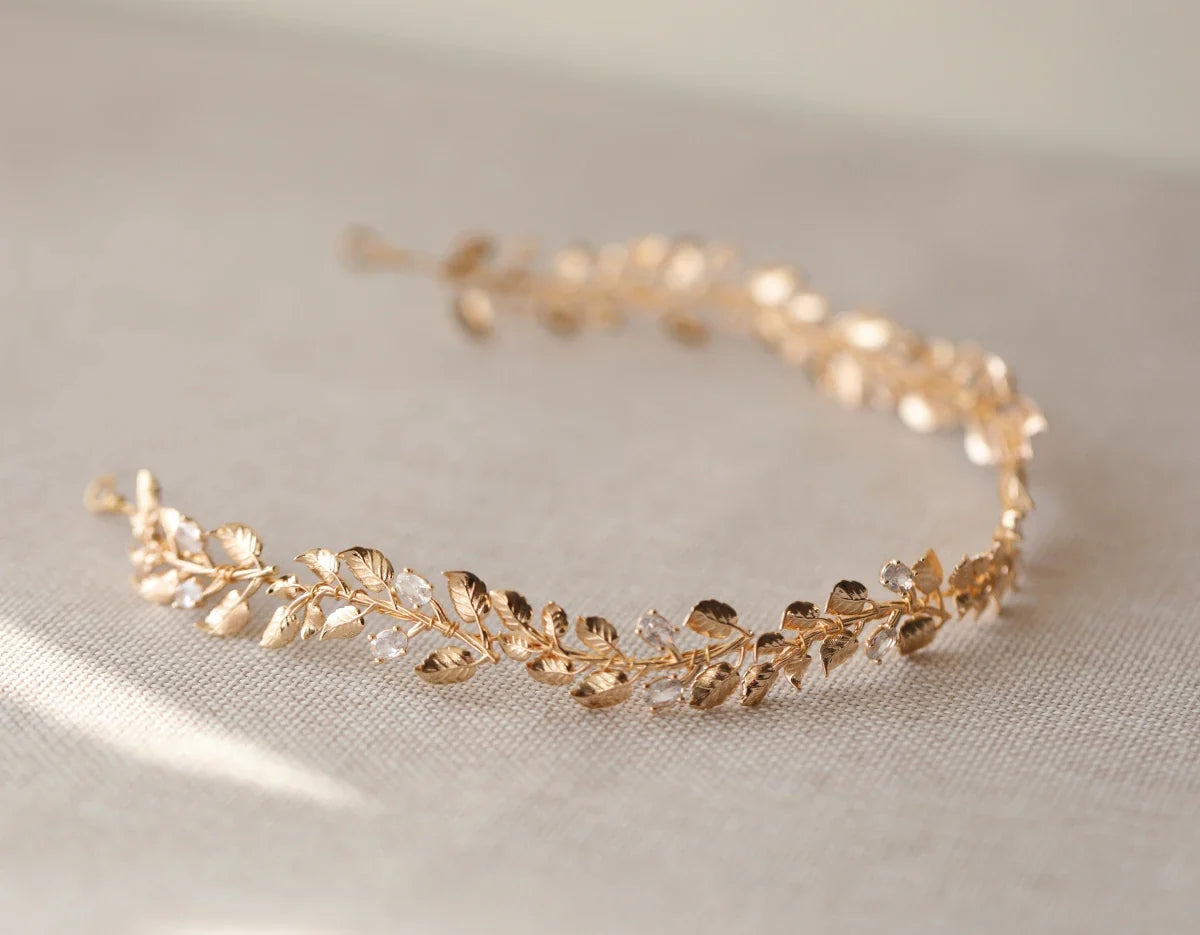 Wedding Hair Accessories Vintage Gold Color Headband Hairband Leaf Headpiece Headwear Bride Bridesmaids Headdress Bridal Jewelry