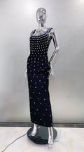 Women Sleeveless Sexy O-Neck Shinning Crystal Bodycon Bandage Long Dress Evening Party Celebrate Cocktail Outfit