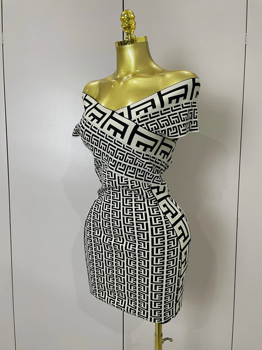 Women Sexy Jacquard Slash Neck Off Shoulder Bodycon Mini Bandage Dress Elegant Evening Birthday Party Dress