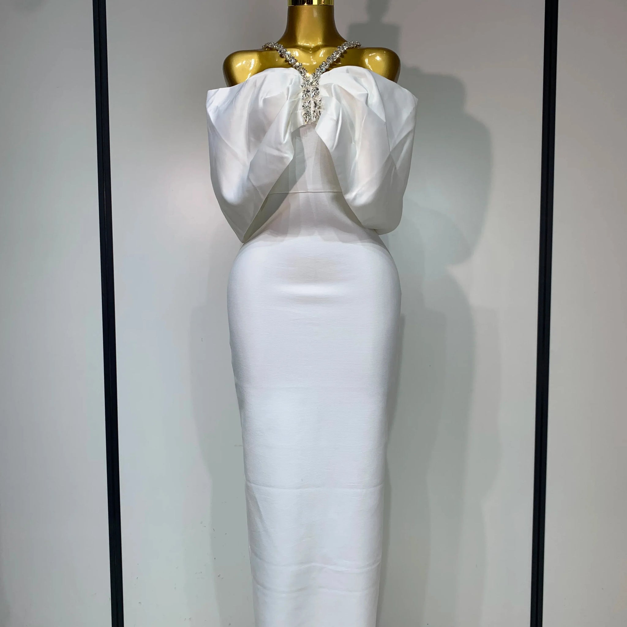 Luxury Rhinestone Chain Off Shoulder Vintage Butterfly Chic Bodycon Dress High Street Elegant Evening Party Birtyday Clothing WHITE