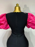 Women Sexy Puff Sleeve Square Collar Shinning Crystal Bodycon Long Bandage Dress Celebrate Evening Party Luxury Birthday Dress