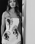 High Quality Women Sexy Strapless Bodycon Mini Bandage Dress Black Florals Celebrate Evening Party Birthday Cocktail Dress WHITE
