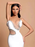 Sexy Women'S Light Luxury Nail Bead Bandage Dress Strapless Sleeveless Patchwork Bodycon Backless Long Dress Party Vestidos