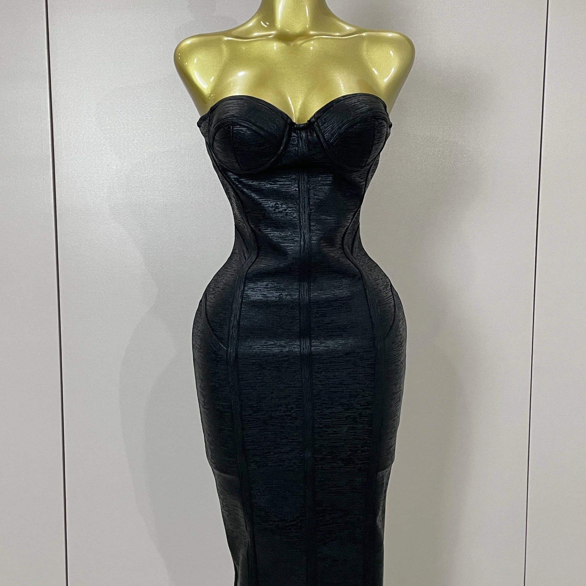 Sexy Strapless Gold Black Foil Color Bodycon Bandage Dress Women Fashion Celebrate Evening Party Luxury Birthday Dresses black