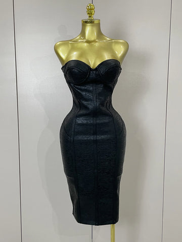 Sexy Strapless Gold Black Foil Color Bodycon Bandage Dress Women Fashion Celebrate Evening Party Luxury Birthday Dresses black