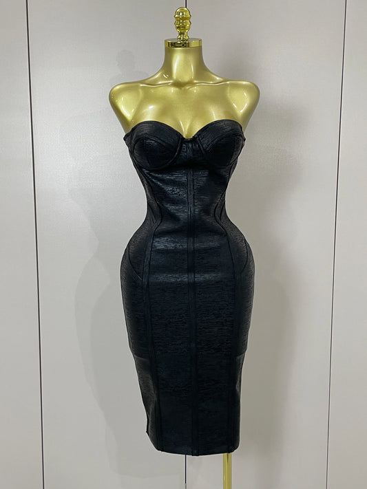 Sexy Strapless Gold Black Foil Color Bodycon Bandage Dress Women Fashion Celebrate Evening Party Luxury Birthday Dresses black
