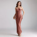 Brown Navyblue Women Seyx Halter Backless Tassel Bodycon Long Bandage Dress Celebrate Birthday Party Nightclub Outfit