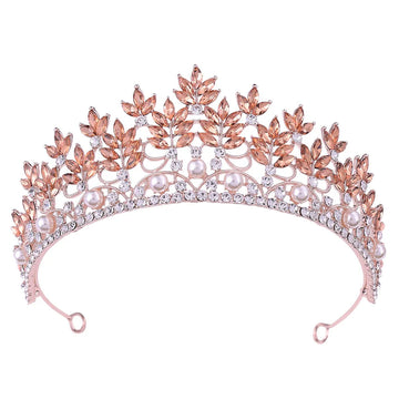 Baroque Pearl Crystal Heart-Shaped Wedding Tiara Crown in Silver Gold for Bride as picture