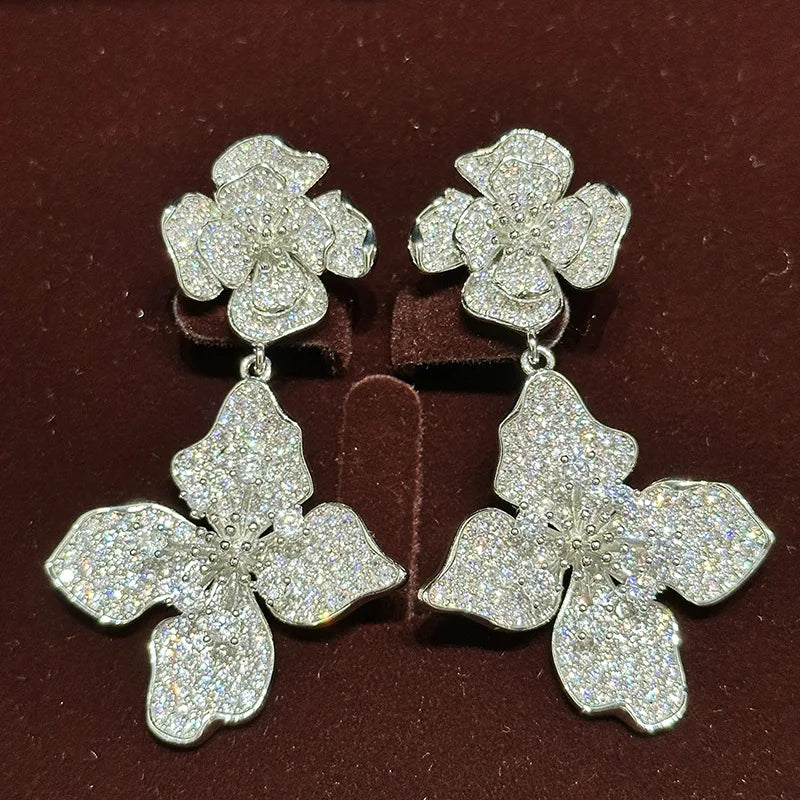 High Quality AAA Zircon Bridal Earrings Flower CZ Cubic Zirconia Wedding Earring Brides Women Accessories Birthday Gifts Jewelry a