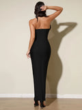 2025 Spring Women's Bandage Dress Sexy Strapless Sleeveless Water Diamond Hollow Design Bodycon Dress Evening Club Party Vestid